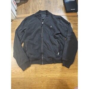 ALLSAINTS Oldsen Bomber Jacket Black Cotton Men's Full Zip Knit Jumper Size M